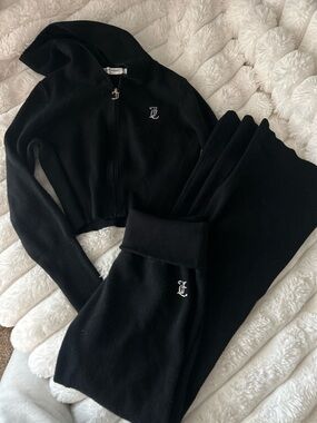 Juicy Couture Black Hooded Zip Jacket with Rhinestone 'J' Accent